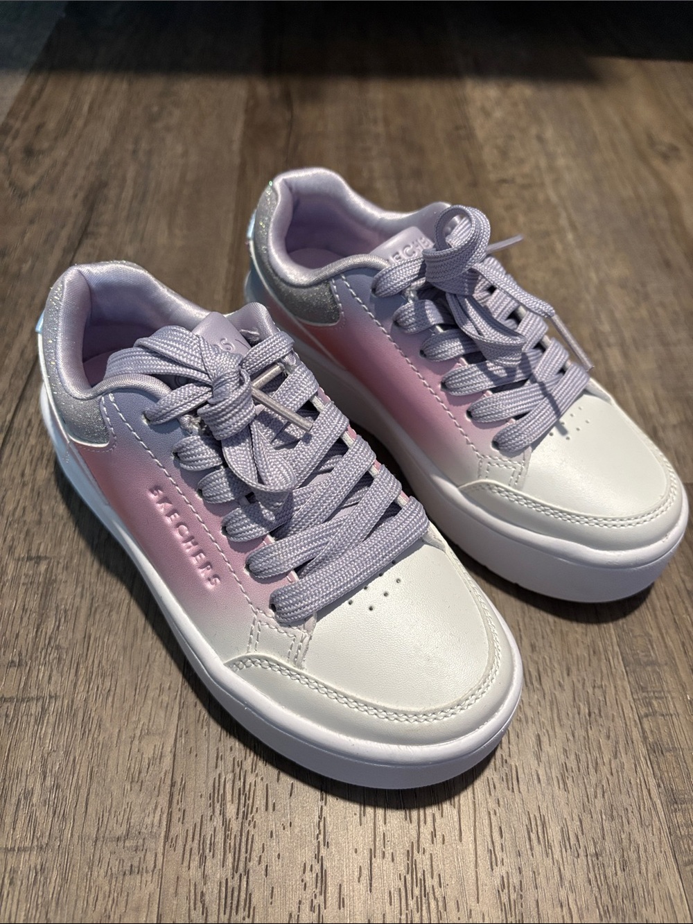 Skechers Kids White Sneakers with Lavender and Pink Gradient